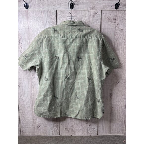 Womens Button Down Short Sleeve Green Shirt Size Large Western Horse Print - Picture 2 of 6